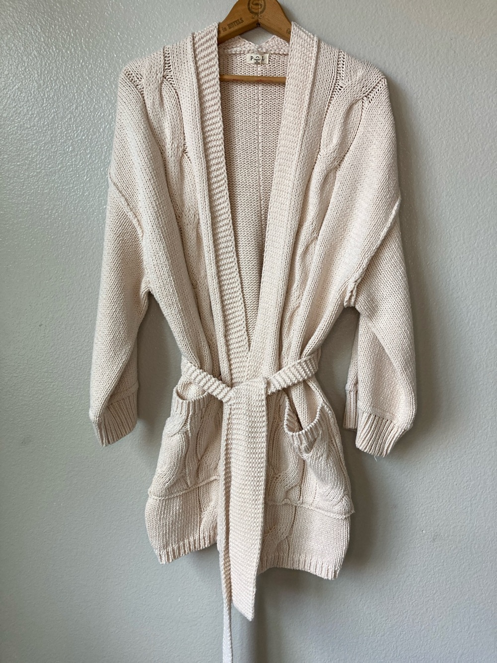 POL cable knit belted cardigan pockets chunky loose fit boho M/L